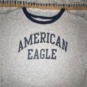 American Eagle Outfitters Heather Gray Crop Top with Navy Logo